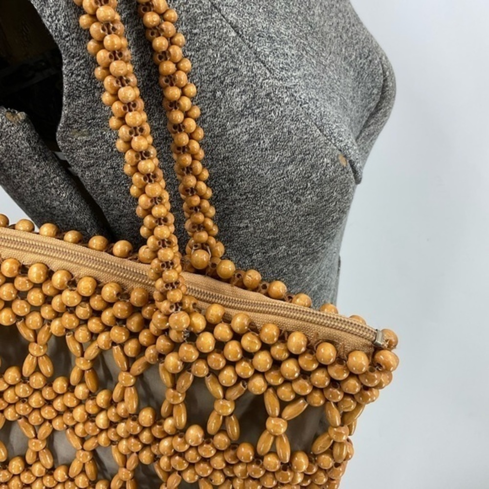 Vintage Wood Bead Boho Granny Core Bohemian Shoulder Bag Purse View 5